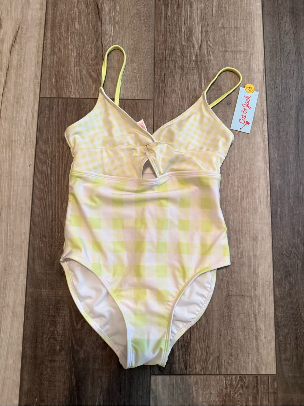 Cat & Jack Yellow Gingham Knot-Front One-Piece Swimsuit